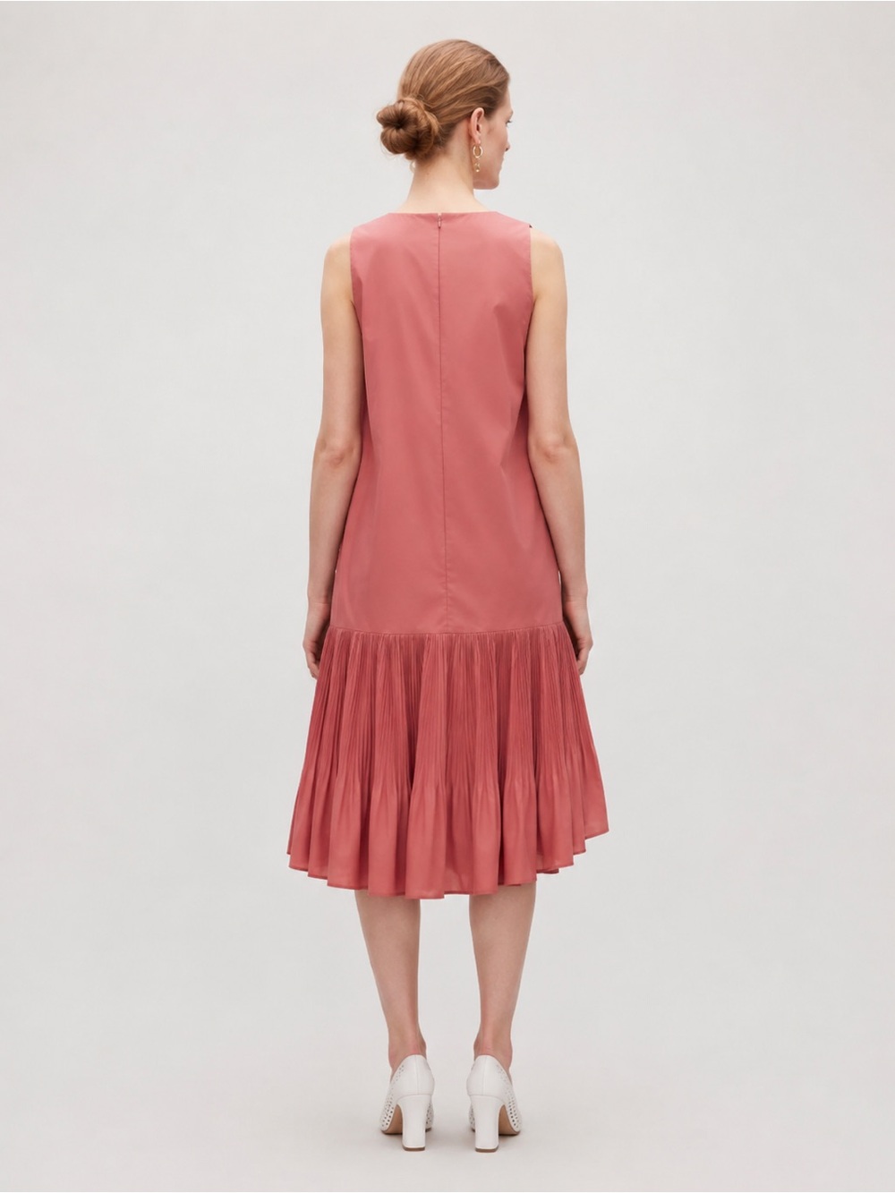 COS Dusty Rose Pleated Hem Shift Dress Size 8 Minimalist Sleeveless Midi Dress - Picture 3 of 10